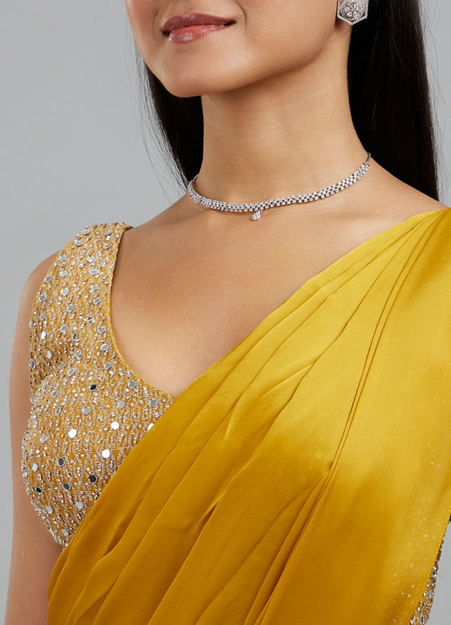 Mohey Women Yellow Satin Elegance Pre Draped Saree