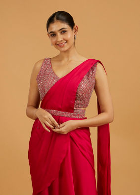 Mohey Women Ravishing Pink Pre Draped Saree