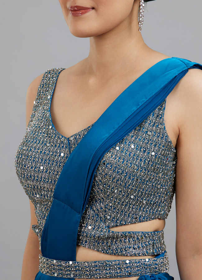 Mohey Women Elegant Satin Pre Draped Saree