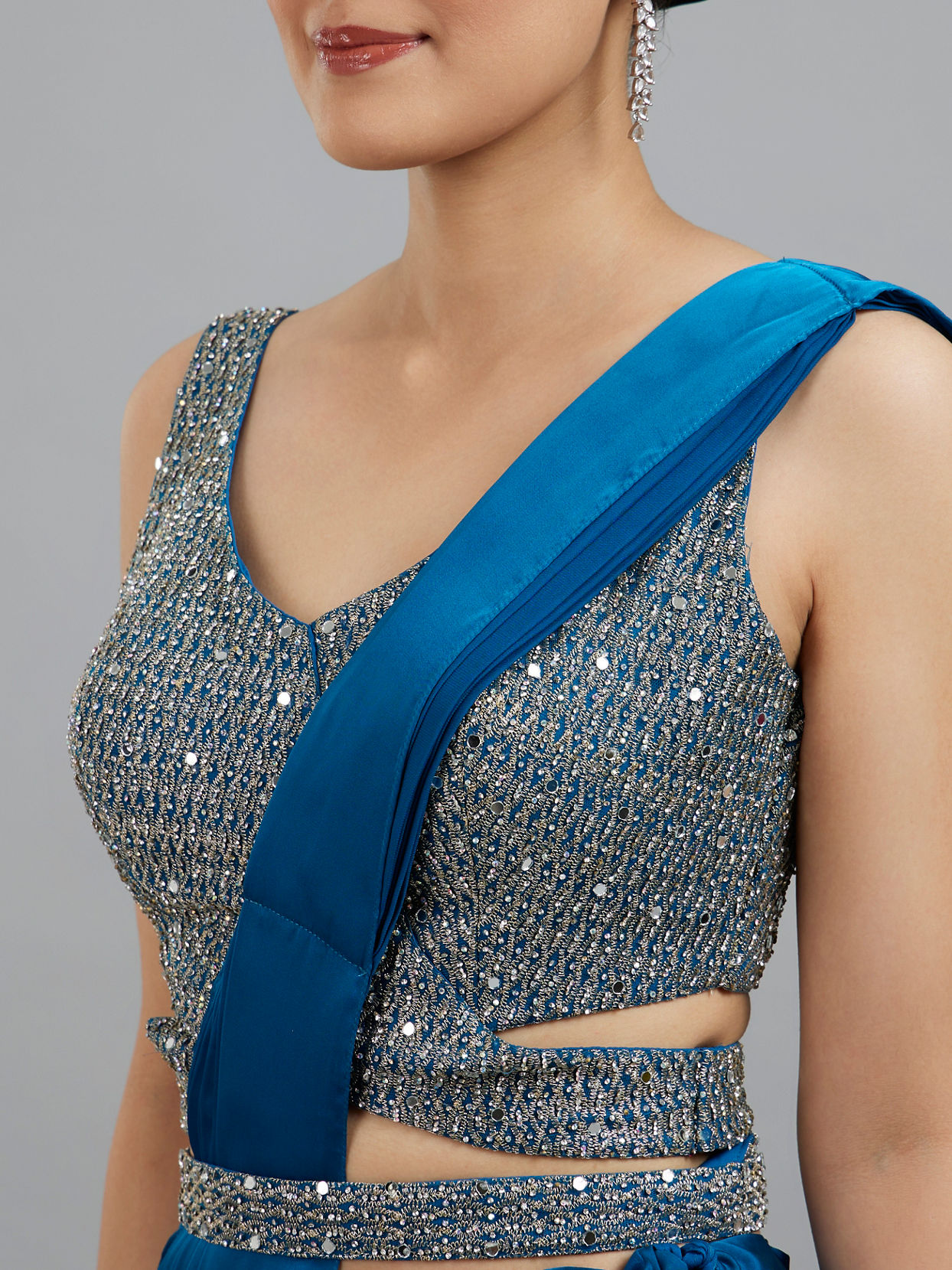 Mohey Women Elegant Satin Pre Draped Saree