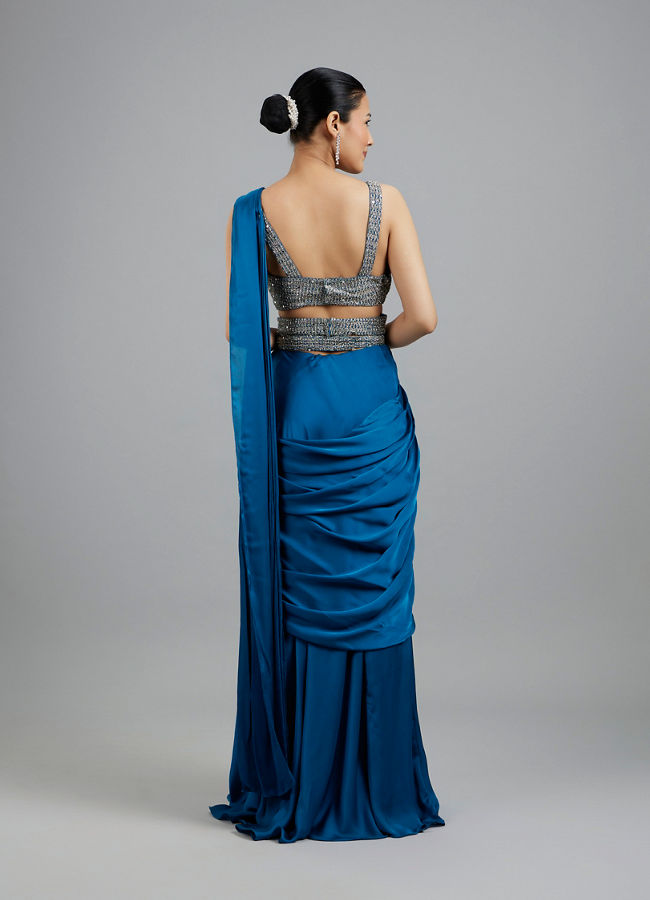 Mohey Women Elegant Satin Pre Draped Saree