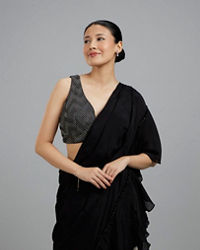Mohey Women Elegant Black Pre Draped Saree