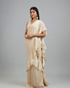 Mohey Women Elegant Cream Pre Draped Saree