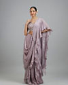 Purple Chinon Pre Draped Saree