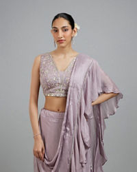 Mohey Women Purple Chinon Pre Draped Saree