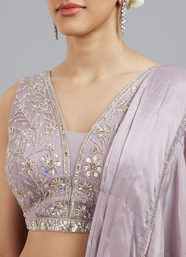 Mohey Women Purple Chinon Pre Draped Saree