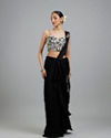 Black Chinon Pre Draped Saree