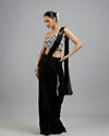 Mohey Women Black Chinon Pre Draped Saree