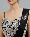 Mohey Women Black Chinon Pre Draped Saree