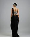 Mohey Women Black Chinon Pre Draped Saree