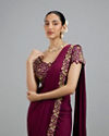 Mohey Women Elegant Wine Pre Draped Saree