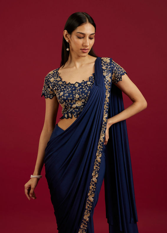 Mohey Women Indigo Blue Extravagance Draped Saree