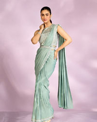 Mohey Women Graceful Light Blue Draped Indo Western