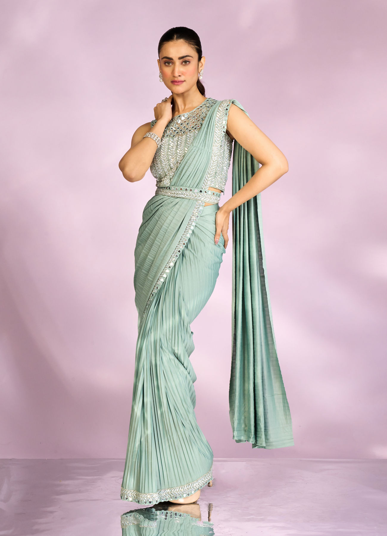 Mohey Women Graceful Light Blue Draped Indo Western