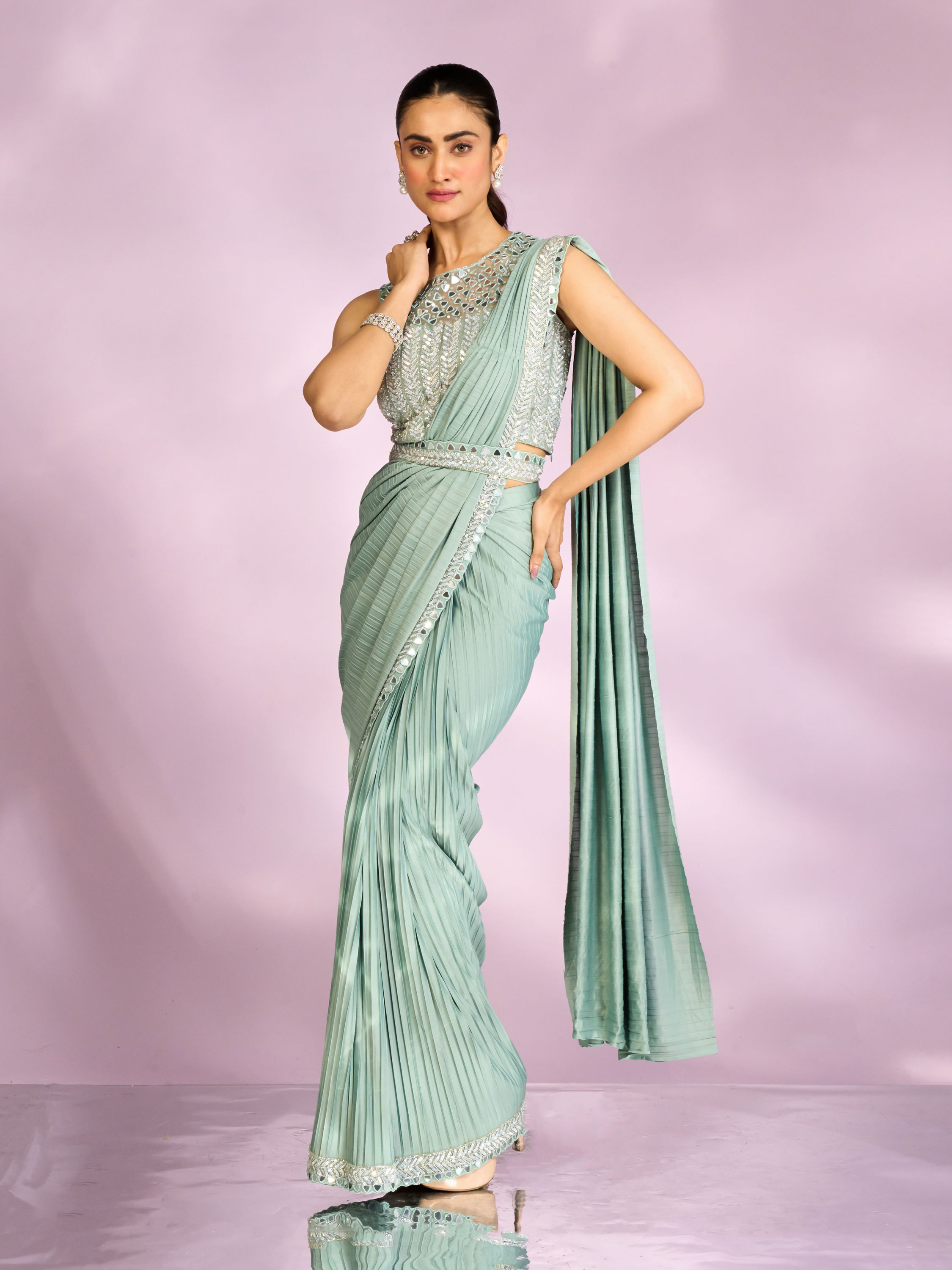 Mohey Women Graceful Light Blue Draped Indo Western