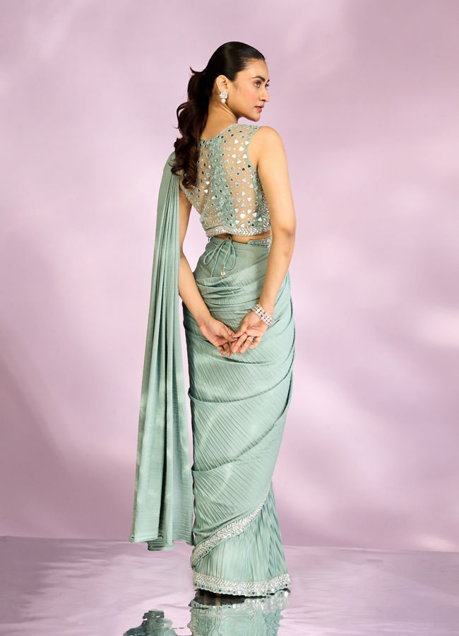 Mohey Women Graceful Light Blue Draped Indo Western
