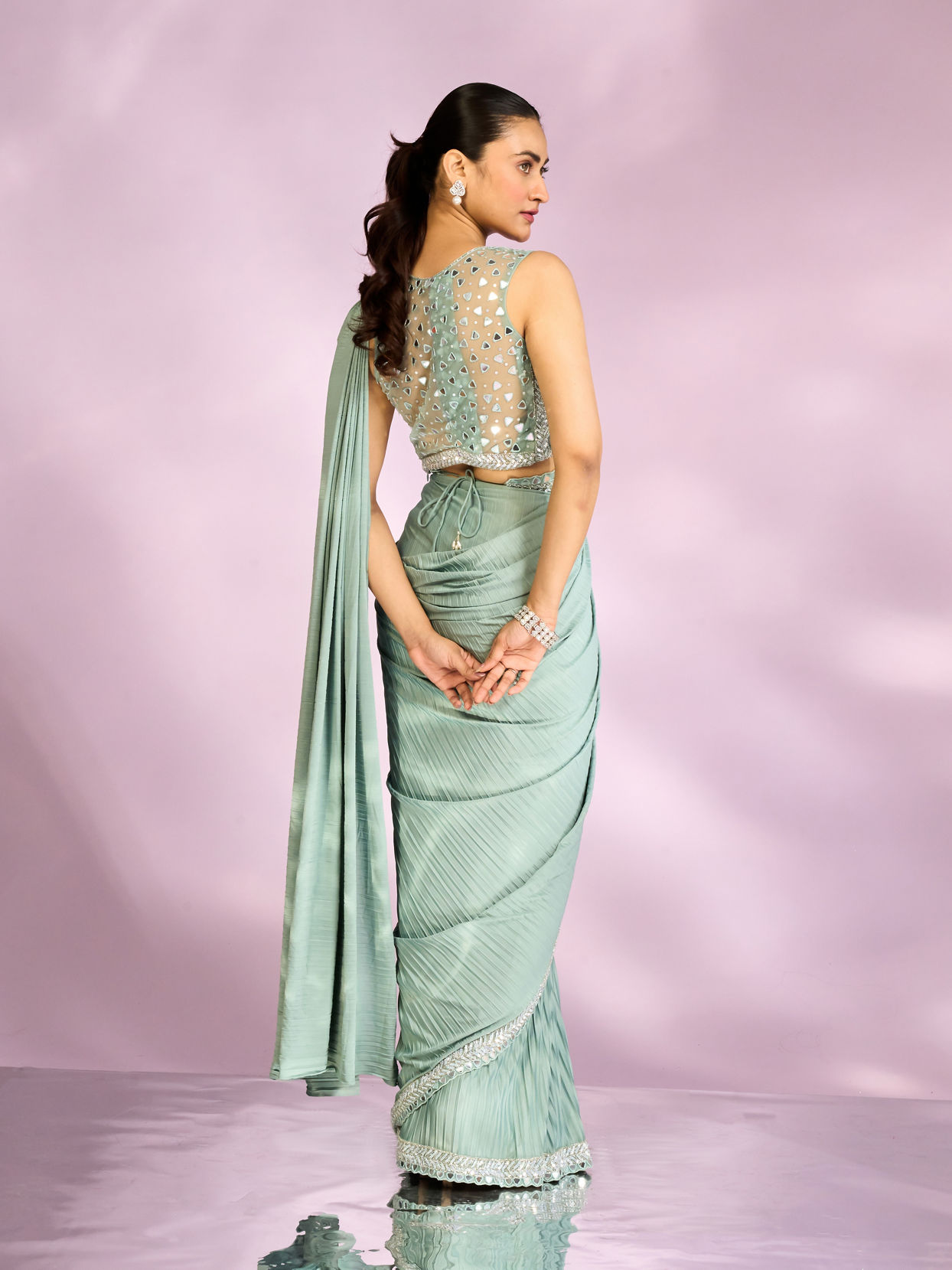 Mohey Women Graceful Light Blue Draped Indo Western
