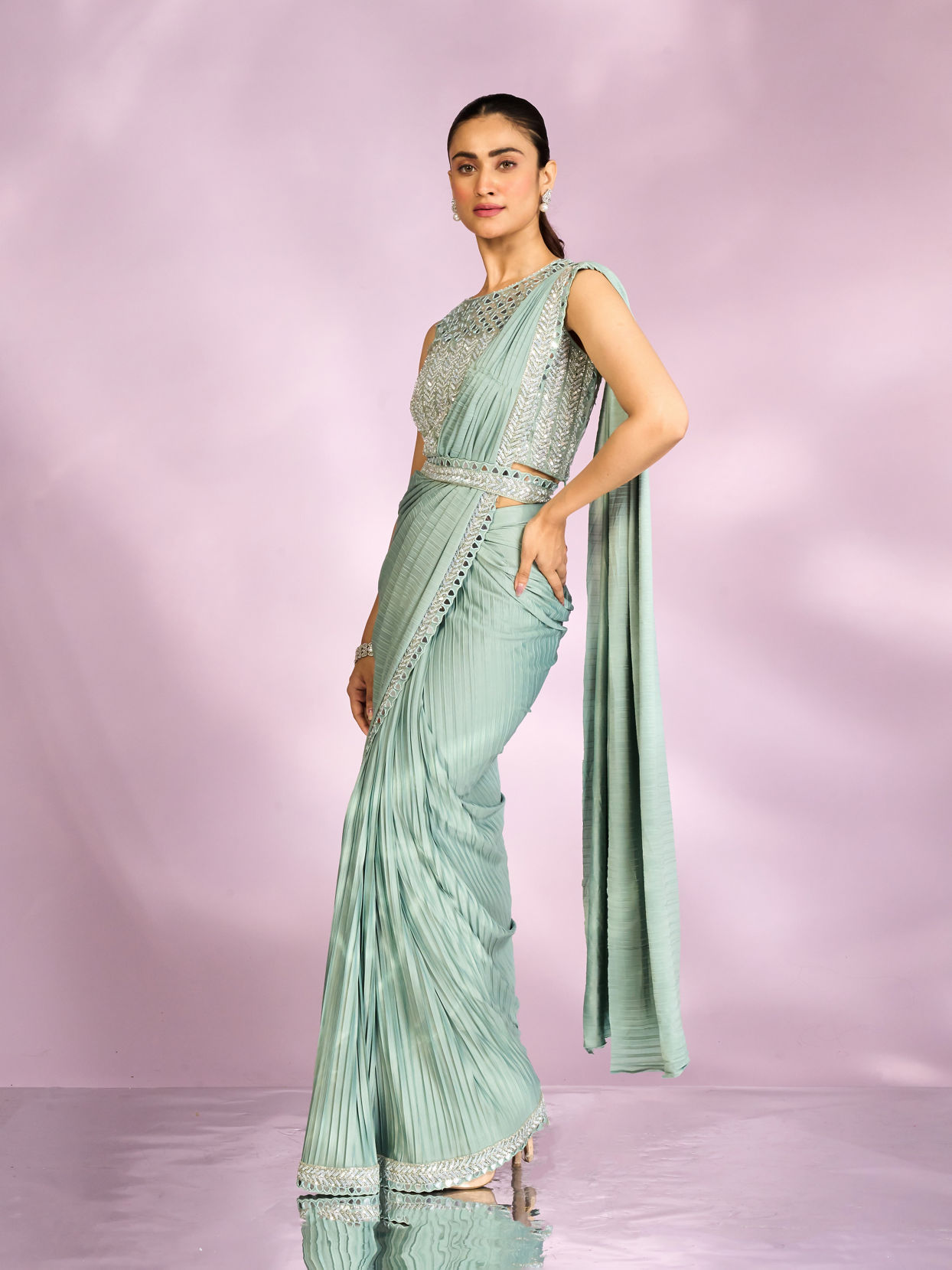 Mohey Women Graceful Light Blue Draped Indo Western