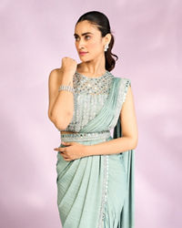 Mohey Women Graceful Light Blue Draped Indo Western
