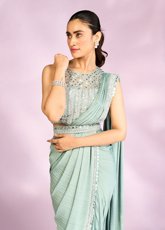 Mohey Women Graceful Light Blue Draped Indo Western