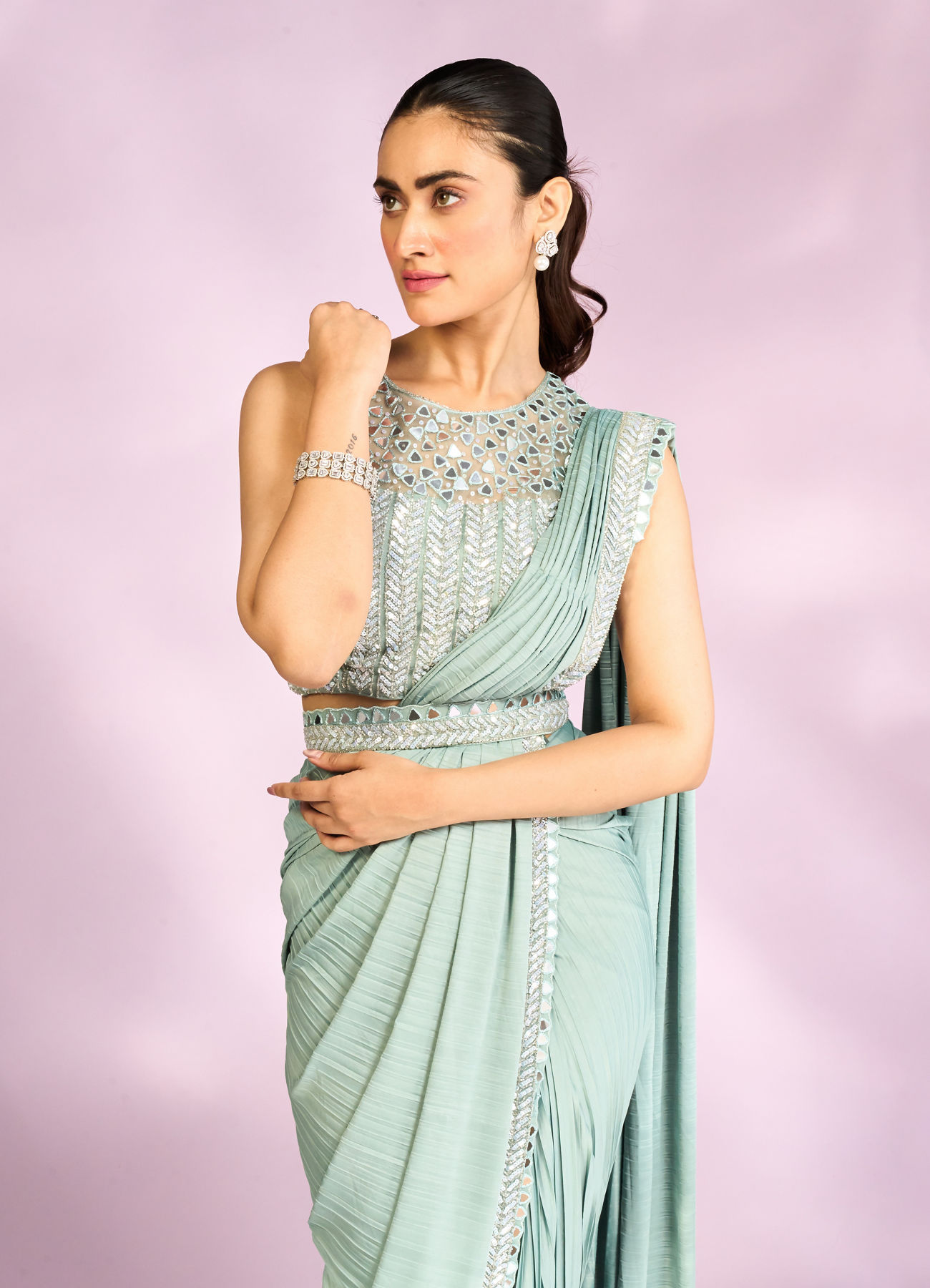 Mohey Women Graceful Light Blue Draped Indo Western