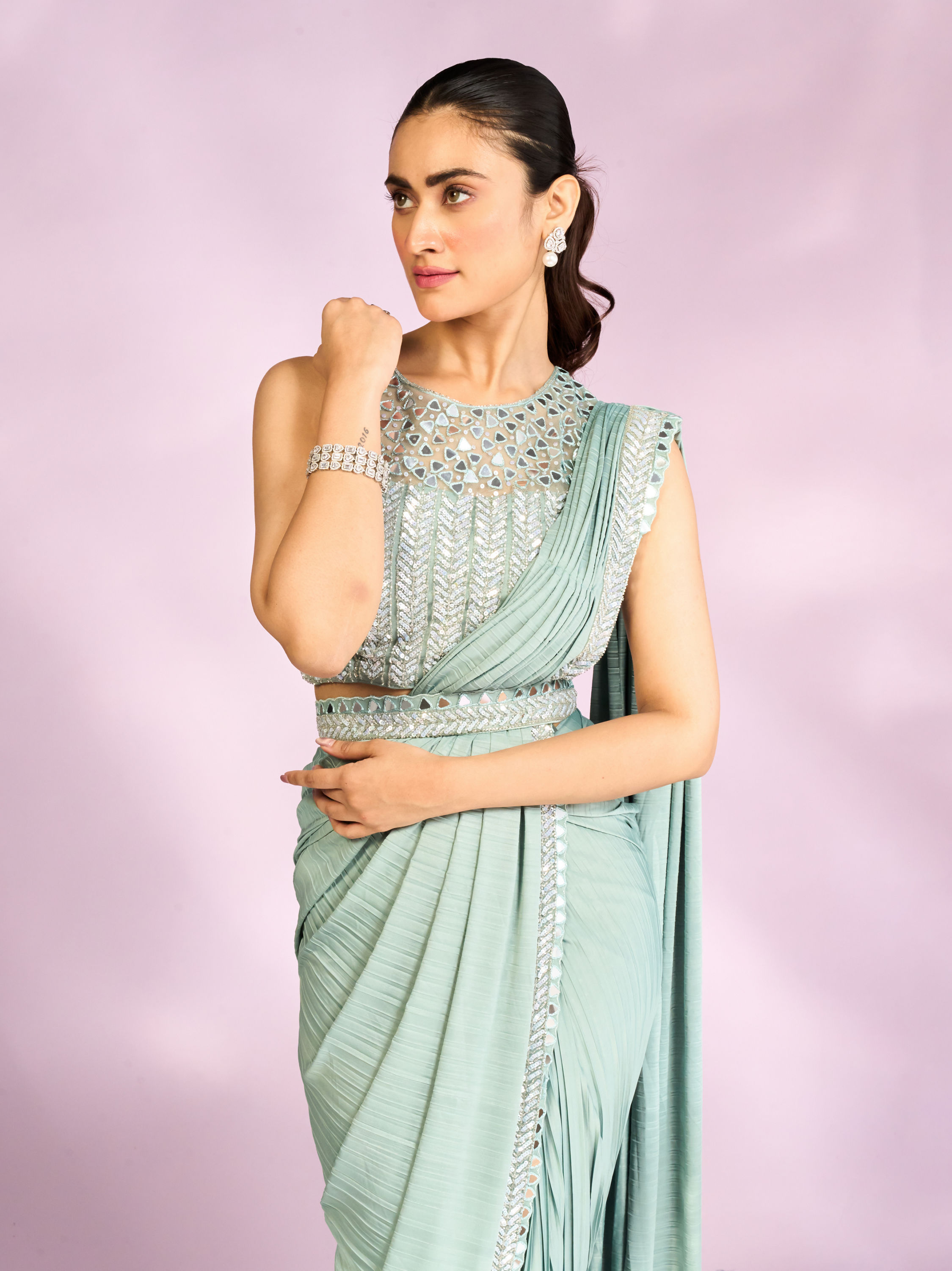 Mohey Women Graceful Light Blue Draped Indo Western