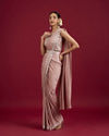 Mohey Women Radiant Pink Knitted Draped Saree