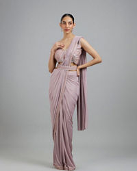 Mohey Women Regal Purple Pre Draped Saree