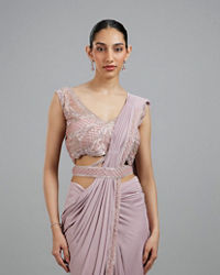 Mohey Women Regal Purple Pre Draped Saree