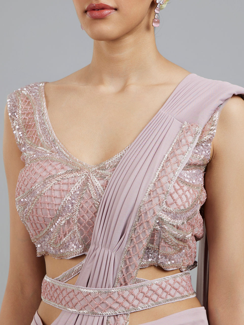 Mohey Women Regal Purple Pre Draped Saree