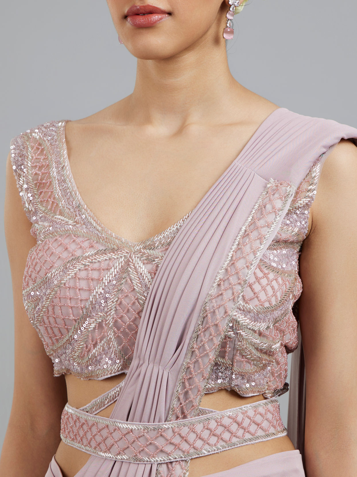 Mohey Women Regal Purple Pre Draped Saree