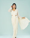Cream Hued Pre Draped Saree Ensemble