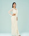 Mohey Women Cream Hued Pre Draped Saree Ensemble