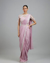 Mohey Women Glistening Purple Pre Draped Saree