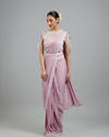 Mohey Women Glistening Purple Pre Draped Saree