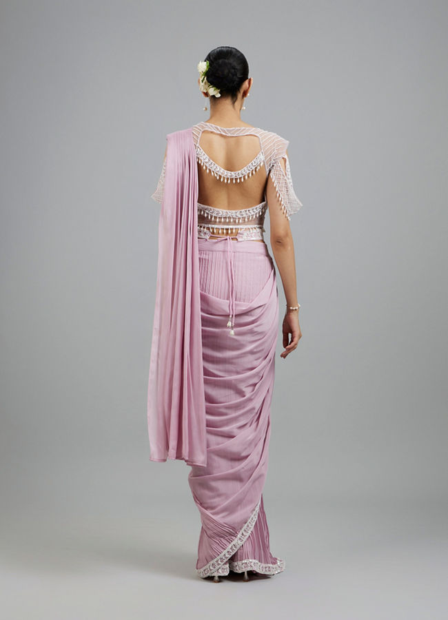 Mohey Women Glistening Purple Pre Draped Saree