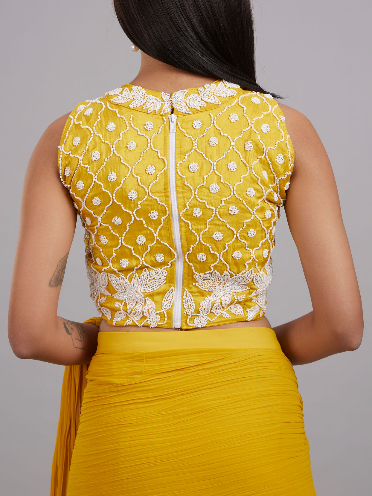 Mohey Women Sun-Kissed Yellow Georgette Pre Draped Saree