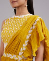 Mohey Women Sun-Kissed Yellow Georgette Pre Draped Saree