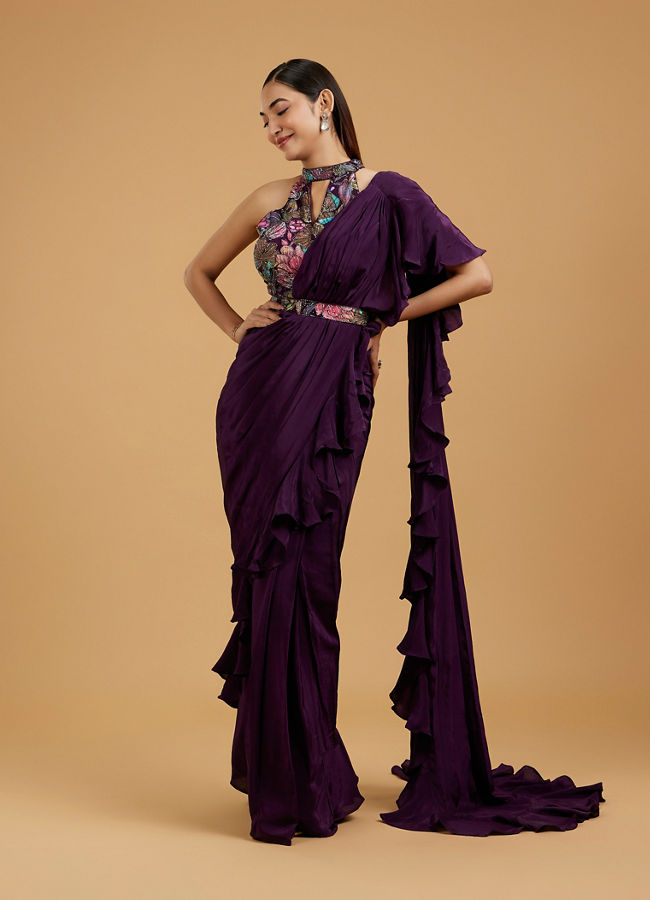 Mohey Women Purple Elegance Draped Saree