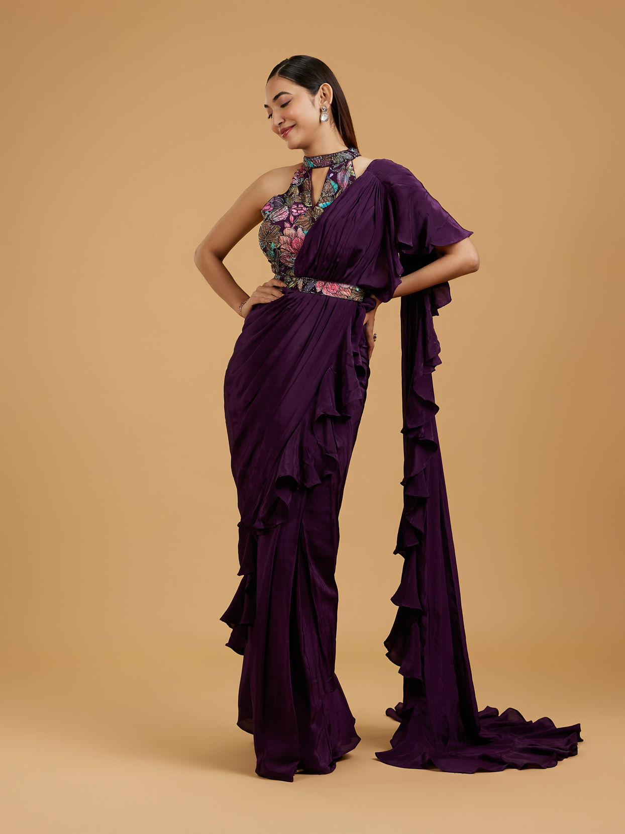 Mohey Women Purple Elegance Draped Saree