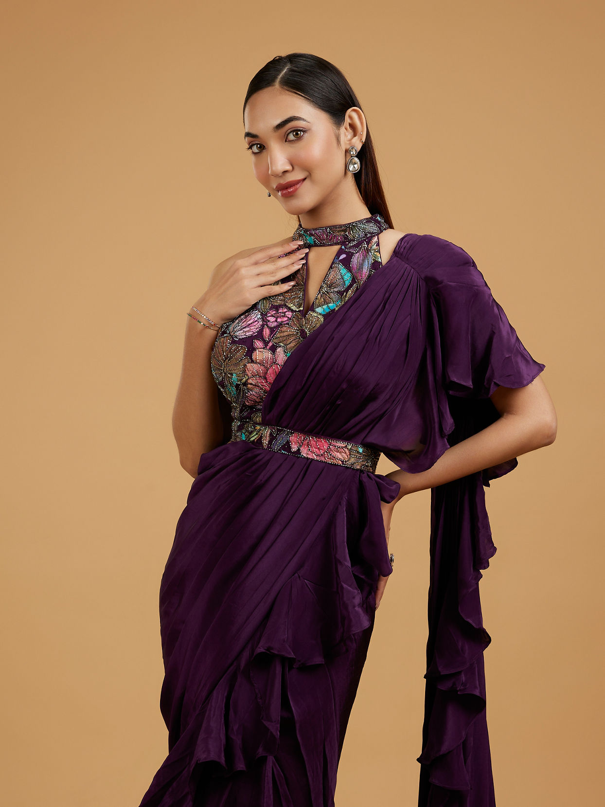 Mohey Women Purple Elegance Draped Saree