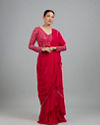Rani Pink Georgette Pre Draped Saree