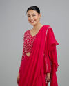 Mohey Women Rani Pink Georgette Pre Draped Saree