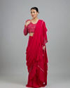 Mohey Women Rani Pink Georgette Pre Draped Saree