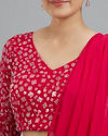 Mohey Women Rani Pink Georgette Pre Draped Saree