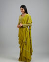 Mohey Women Radiant Green Georgette Pre Draped Saree