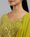 Mohey Women Radiant Green Georgette Pre Draped Saree