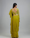 Mohey Women Radiant Green Georgette Pre Draped Saree