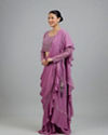 Mohey Women Purple Elegant Georgette Pre Draped Saree