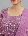 Mohey Women Purple Elegant Georgette Pre Draped Saree